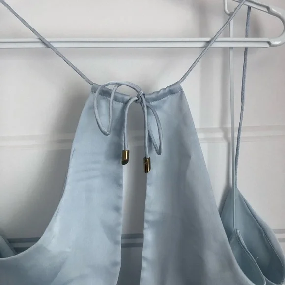 DYNAMITE Ruffled Hem Blue Dress - Picture 4 of 8